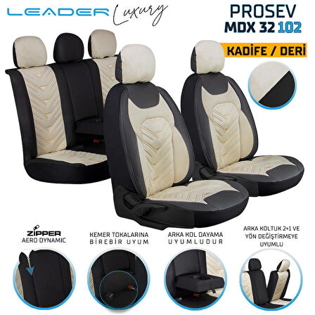 
Ford Escort Lüx OTO KOLTUK KILIFI Ön Arka Takım Deri Kadife Detaylı Prosev SİYAH BEJ