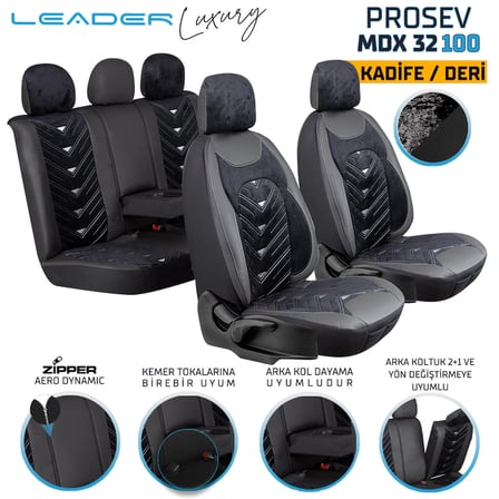 
Chevrolet Lacetti Lüx OTO KOLTUK KILIFI Ön Arka Takım Deri Kadife Detaylı Prosev SİYAH GRİ