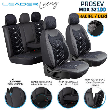 Chery Tiggo Lüx OTO KOLTUK KILIFI Ön Arka Takım Deri Kadife Detaylı Prosev SİYAH GRİ