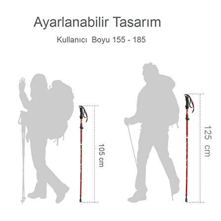 Hafif Katlanabilir Trekking Baton 105-125cm Ayarlanabilir, Taşınabilir