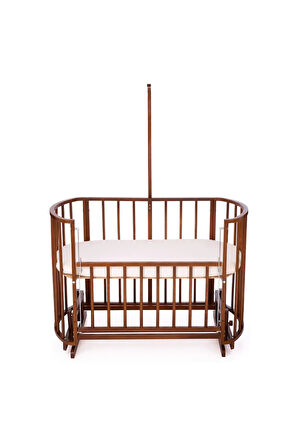 Ahşap Beşik Anne Yanı Beşik Ceviz 60x120 Beyaz Güpür Uyku Seti Yatak Tekerlekli