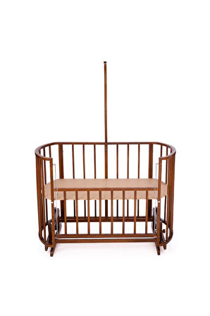 Ahşap Beşik Anne Yanı Beşik Ceviz 60x120 Mavi Yıldız Uyku Seti Yatak