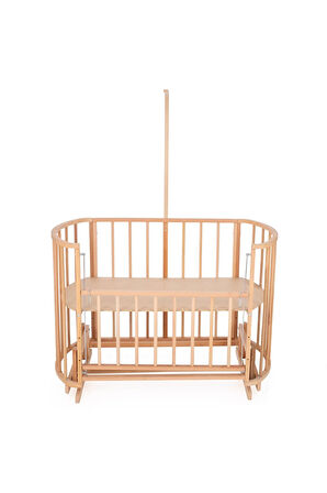 Ahşap Beşik Anne Yanı Beşik Sallanır Beşik Organik (BOYASIZ) 60x120 - Pembe Balina Uyku Seti Yatak