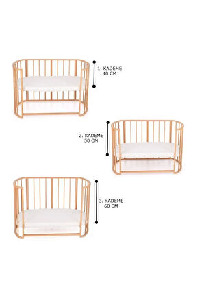 Ahşap Beşik Anne Yanı Beşik Organik (BOYASIZ) 60x120 - Mavi Yıldız Uyku Seti Yatak Tekerlekli