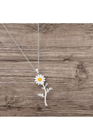 Hilye 925 Ayar Gümüş Papatya Kolye