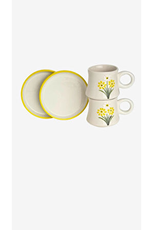 6’lı Takım Papatya  El Yapımı kazan Seramik Kahve Fincanı, Kahve Fincanı