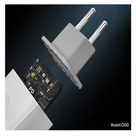 Peeq Konfulon C69D 20W + 1M 20W DC13 Type-C to Lightining PD Şarj Cihazı