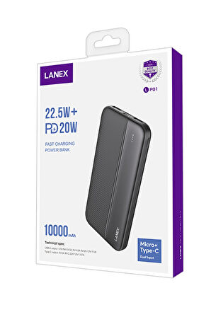 Peeq Lanex LP01 10.000 mAh 22.5W PD Hızlı Şarj Powerbank