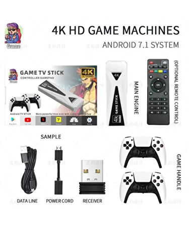 Y5 64GB Android Dual Pad 4K Game Stick - Beyaz