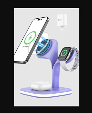 Magsafe Apple Kablosuz Şarj Standı -15W Hızlı Şarj (İphone/Watch/Airpods) Masaüstü Stand