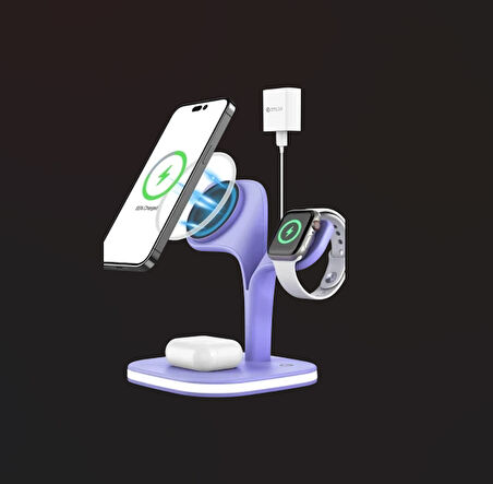 Magsafe Apple Kablosuz Şarj Standı -15W Hızlı Şarj (İphone/Watch/Airpods) Masaüstü Stand