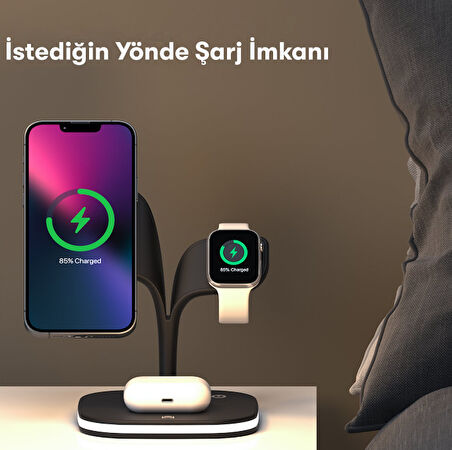 Magsafe Apple Kablosuz Şarj Standı -15W Hızlı Şarj (İphone/Watch/Airpods) Masaüstü Stand