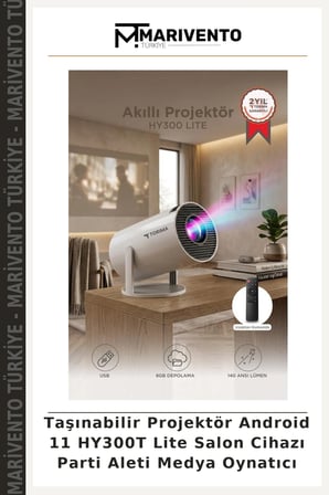 Taşınabilir Projektör Android 11 HY300T Lite Salon Cihazı Parti Aleti Medya Oynatıcı