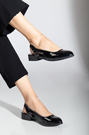 Pore Kısa Topuk Rugan Ayakkabı Siyah