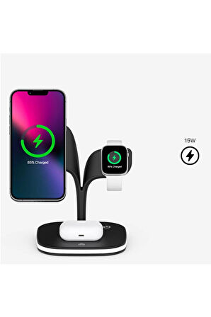 5 in 1 Magsafe Hızlı Şarj İstasyonu Kablosuz + 1 USB Iphone  Airpods Watch Uyumlu 15W + Gece Lambalı