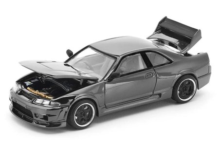 Pop Race 1:64 Nissan Skyline GT-R R33 400R Dark Chrome Edition PRDC003 Diecast Model Araba