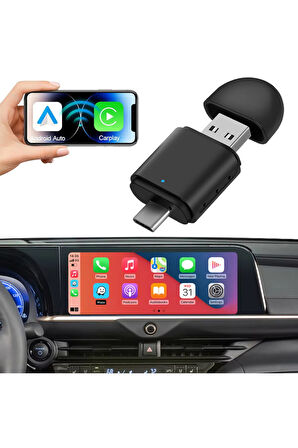 Carplay Usb ve Type-c 2in1 Araç Multimedya Adaptörü Yeni Tasarım Mini Kablosuz İOS ANDROİD Uyumlu