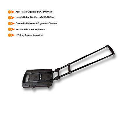 Portakap 200 kg Taşıma Kapasiteli, Siyah Katlanır Çek Çek