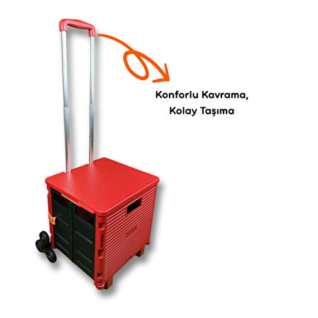 Portakap 6 Tekerlekli, 55 Litre Kırmızı Katlanır Alışveriş Arabası
