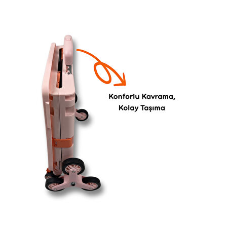 Portakap 8 Tekerlekli, 55 Litre Pembe Katlanır Alışveriş Arabası