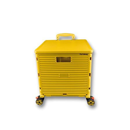 Portakap 4 Büyük Tekerlekli, Merdiven Çıkabilir, 40 Kg Taşıma Kapasiteli, 55 Litre Sarı Katlanır Alışveriş Arabası