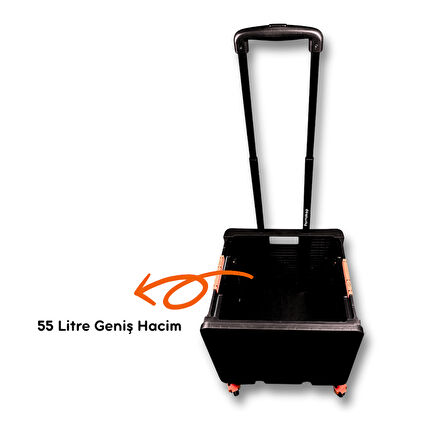 Portakap 4 Tekerlekli, 55 Litre Siyah Katlanır Alışveriş Arabası