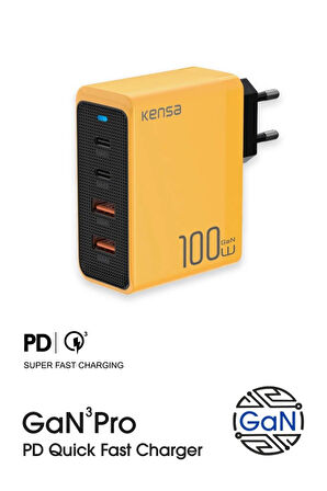 100w GaN3 Pro Masaüstü Süper Hızlı Şarj PD Qualcomm3 Adaptör 2x Type-C 2x UsbA Toplam 4 Port