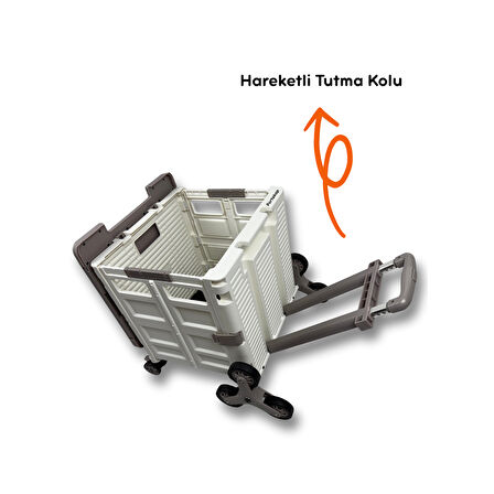 Portakap Piknik Masalı, 8 Tekerlekli, 55 Litre Beyaz ve Kahverengi Katlanır Alışveriş Arabası - Merdiven Çıkan