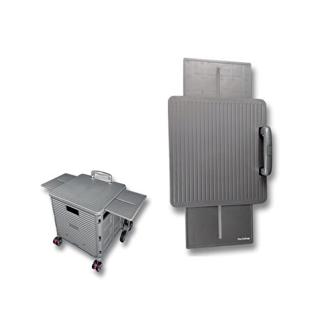 Portakap Piknik Masalı, 8 Tekerlekli, 55 Litre Gri Katlanır Alışveriş Arabası - Merdiven Çıkan