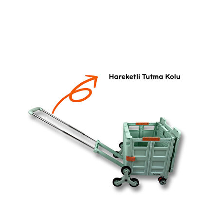 Portakap Piknik Masalı, 8 Tekerlekli, 55 Litre Yeşil Katlanır Alışveriş Arabası - Merdiven Çıkan