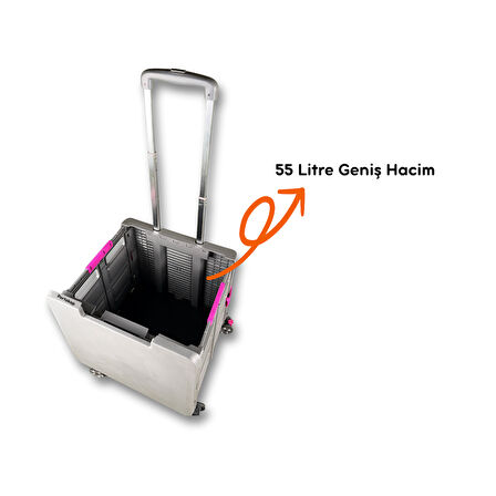 Portakap 4 Tekerlekli, 55 Litre Gri Katlanır Alışveriş Arabası - Hareketli Tutacaklı