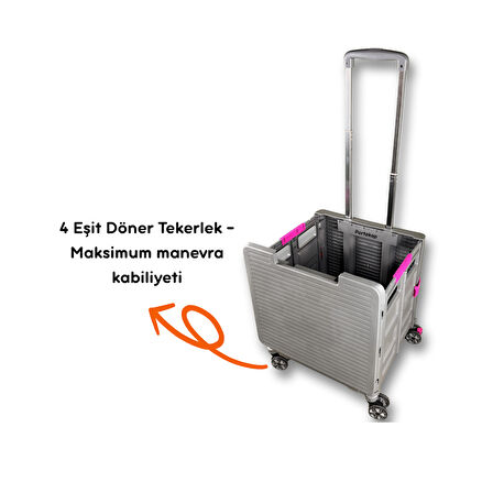 Portakap 4 Tekerlekli, 55 Litre Gri Katlanır Alışveriş Arabası - Hareketli Tutacaklı