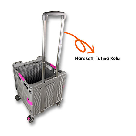 Portakap 4 Tekerlekli, 55 Litre Gri Katlanır Alışveriş Arabası - Hareketli Tutacaklı