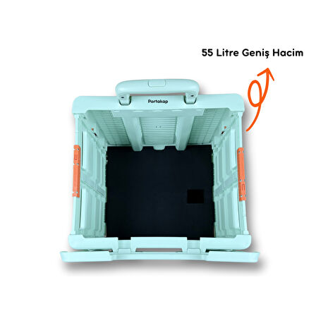 Portakap 4 Tekerlekli, 55 Litre Yeşil Katlanır Alışveriş Arabası - Hareketli Tutacaklı