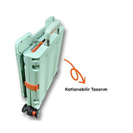 Portakap 4 Tekerlekli, 55 Litre Yeşil Katlanır Alışveriş Arabası - Hareketli Tutacaklı