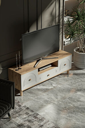 Platinreyon BOHEM TV ÜNİTESİ 150 CM D ÇİZGİLİ MDF KAPAK 