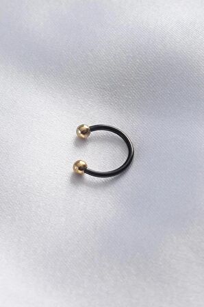 Piercing, Cerrahi Çelikten İmal Edilmiş, Siyah Renkli, Halka Model, Minimal Gold Uçlu, Piercing