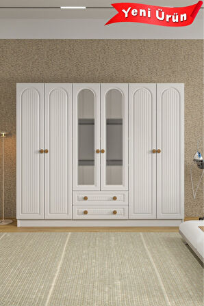 BOHEM 6 KAPAK 2 ÇEKMECELİ AYNALI GARDIROP MDF KAPAK