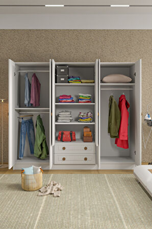 BOHEM 6 KAPAK 2 ÇEKMECELİ AYNALI GARDIROP MDF KAPAK