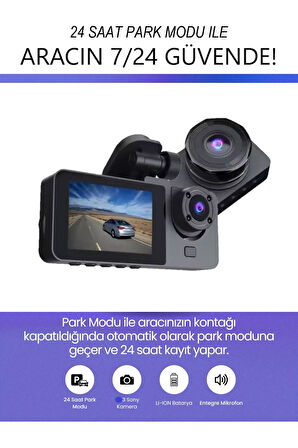 Araç İçi Wi-fi Kamera HD 3 Kameralı 7/24 Kayıt G-sensör Mobil Uygulama İle Canlı Takip Black Box