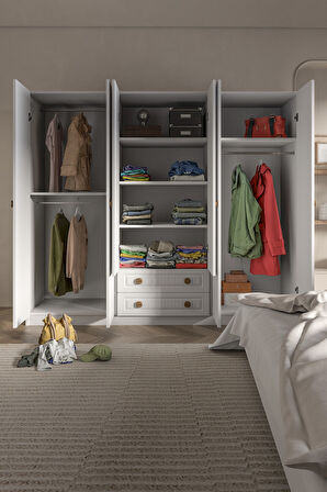 BOHEM 6 KAPAK 2 ÇEKMECE AYNALI GARDIROP MDF KAPAK