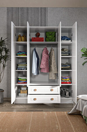 BOHEM 4 KAPAK 2 ÇEKMECE AYNALI GARDIROP MDF KAPAK