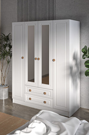 BOHEM 4 KAPAK 2 ÇEKMECE AYNALI GARDIROP MDF KAPAK