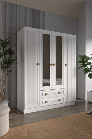 BOHEM 4 KAPAK 2 ÇEKMECE AYNALI GARDIROP MDF KAPAK