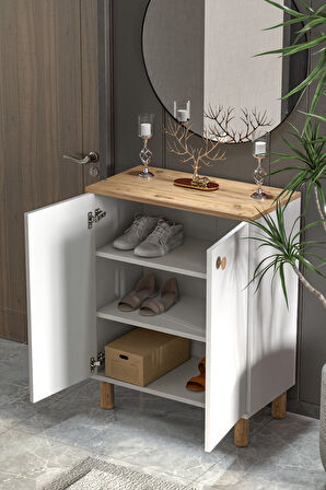 Bohem 2 Kapaklı 3 Raflı Çok Amaçlı Ayakkabılık Erzak Dolabı