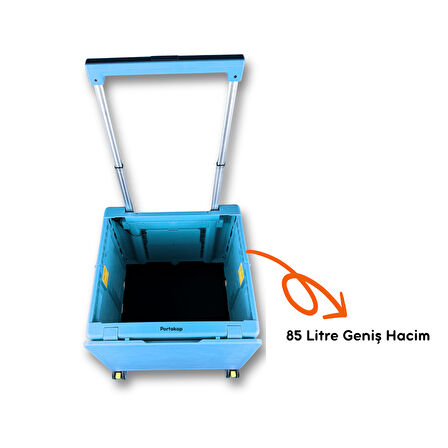 Portakap Ultra Geniş, 8 Tekerlekli, 85 Lt Mavi Katlanır Alışveriş Arabası - Merdiven Çıkan, USB Port Girişli ve Bardak Tutuculu