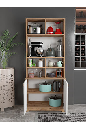 Bohem Tarz Şık Çok Amaçlı Kiler Mutfak Dolabı Beyaz