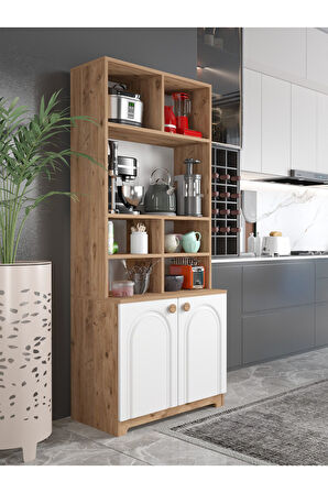 Bohem Tarz Şık Çok Amaçlı Kiler Mutfak Dolabı Beyaz