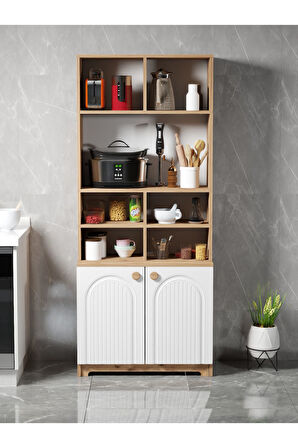 Bohem Tarz Şık Çok Amaçlı Kiler Mutfak Dolabı Beyaz
