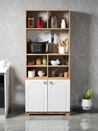 Bohem Çok Amaçlı Kiler Mutfak Dolabı - Beyaz N Çizgili Model Beyaz N Çizgili Model